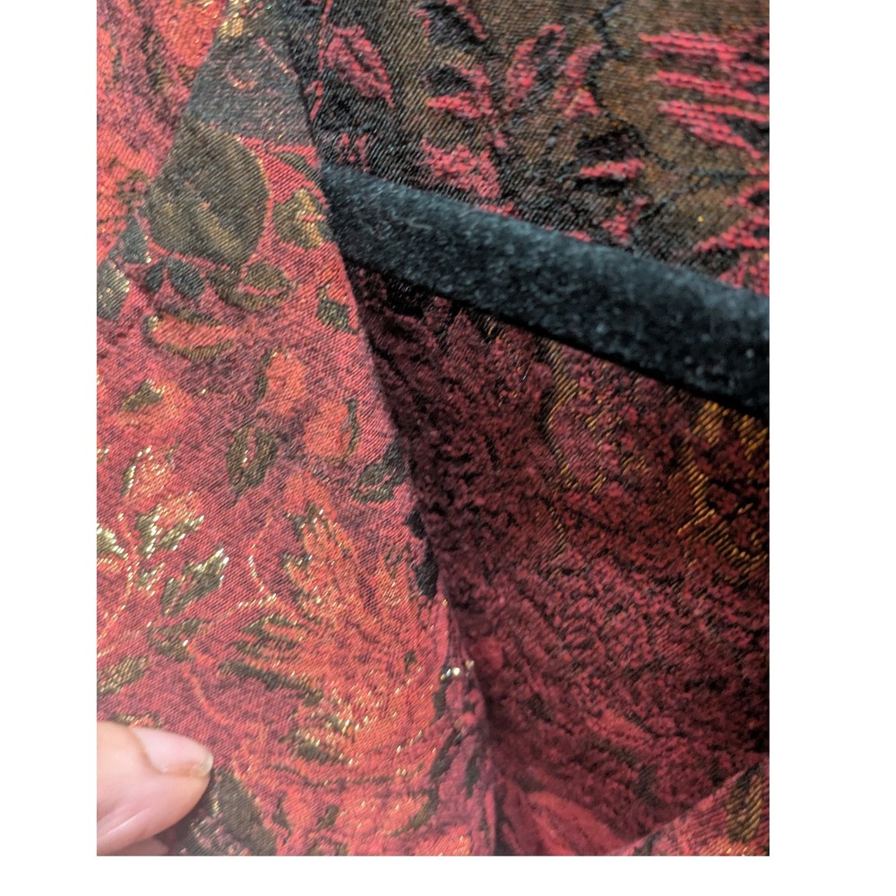 Chicos Womens Size 2 Burgundy Gold Metallic Floral Brocade Blazer Jacket Evening - Picture 6 of 8